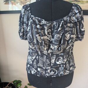 Skeleton Print Peasant Top